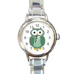 Green Cute Transparent Owl Round Italian Charm Watch by Valentinaart