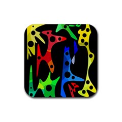 Colorful Abstract Pattern Rubber Coaster (square)  by Valentinaart