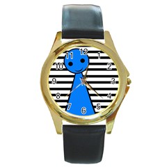 Blue Pawn Round Gold Metal Watch by Valentinaart