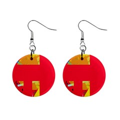 Red Abstraction Mini Button Earrings