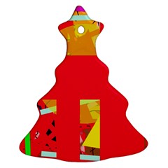 Red Abstraction Christmas Tree Ornament (2 Sides) by Valentinaart