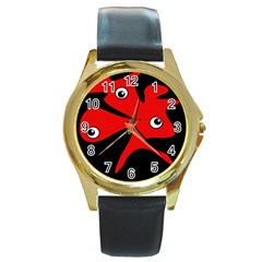 Red Amoeba Round Gold Metal Watch