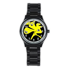 Yellow Amoeba Stainless Steel Round Watch by Valentinaart