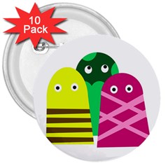 Three Mosters 3  Buttons (10 Pack)  by Valentinaart