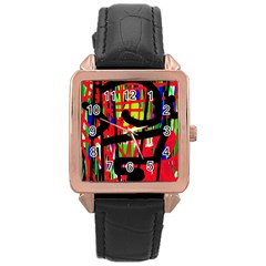 Colorful Abstraction Rose Gold Leather Watch  by Valentinaart