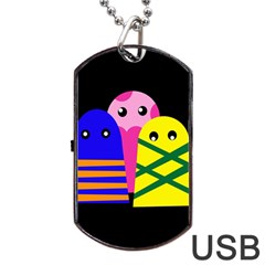 Three Monsters Dog Tag Usb Flash (one Side) by Valentinaart