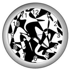 Black And White Elegant Pattern Wall Clocks (silver)  by Valentinaart