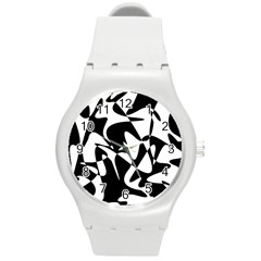 Black And White Elegant Pattern Round Plastic Sport Watch (m) by Valentinaart