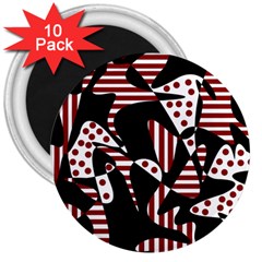 Red, Black And White Abstraction 3  Magnets (10 Pack)  by Valentinaart