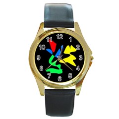 Colorful Abstraction Round Gold Metal Watch