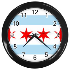 Flag Of Chicago Wall Clocks (Black)