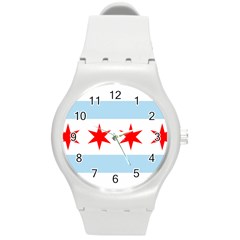 Flag Of Chicago Round Plastic Sport Watch (M)