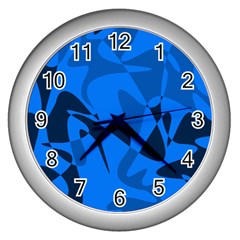 Blue Pattern Wall Clocks (silver)  by Valentinaart