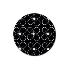 Black And White Floral Pattern Rubber Coaster (round)  by Valentinaart