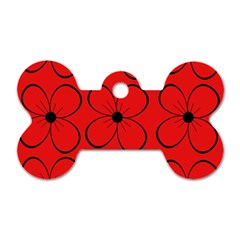 Red Floral Pattern Dog Tag Bone (two Sides) by Valentinaart