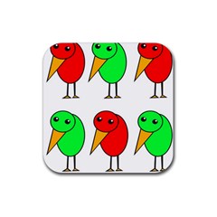 Green And Red Birds Rubber Coaster (square)  by Valentinaart