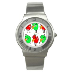 Green And Red Birds Stainless Steel Watch by Valentinaart