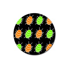 Green And Orange Bug Pattern Magnet 3  (round) by Valentinaart