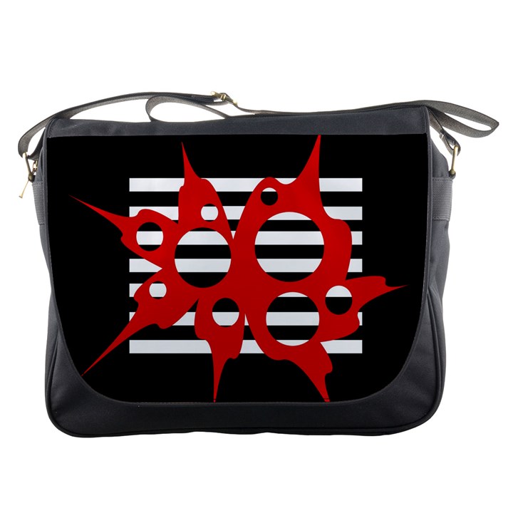 Red, black and white abstract design Messenger Bags