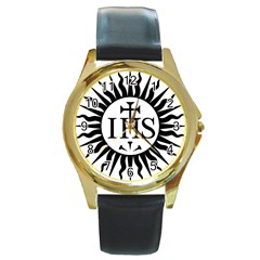 Society Of Jesus Logo (jesuits) Round Gold Metal Watch by abbeyz71