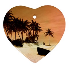 Wonderful Sunset Over The Beach, Tropcal Island Ornament (heart)  by FantasyWorld7
