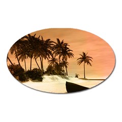 Wonderful Sunset Over The Beach, Tropcal Island Oval Magnet by FantasyWorld7