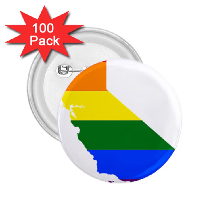 Lgbt Flag Map Of California 2.25  Buttons (100 pack) 