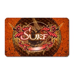 Surfing, Surfboard With Floral Elements  And Grunge In Red, Black Colors Magnet (rectangular) by FantasyWorld7