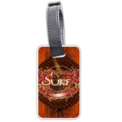 Surfing, Surfboard With Floral Elements  And Grunge In Red, Black Colors Luggage Tags (one Side)  by FantasyWorld7