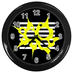 Yellow Abstraction Wall Clocks (black) by Valentinaart