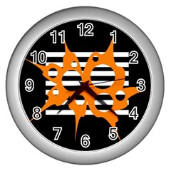 Orange Abstract Design Wall Clocks (silver)  by Valentinaart