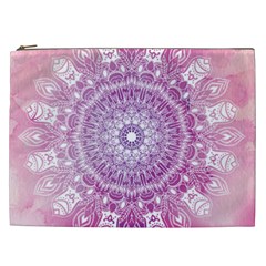 Pink Watercolour Mandala Cosmetic Bag (xxl)  by TanyaDraws