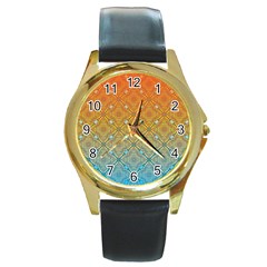 Ombre Fire And Water Pattern Round Gold Metal Watch by TanyaDraws