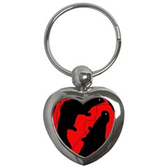 Black And Red Lizard  Key Chains (heart)  by Valentinaart