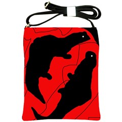 Black And Red Lizard  Shoulder Sling Bags by Valentinaart