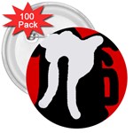 Red, black and white 3  Buttons (100 pack)  Front