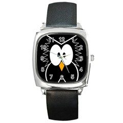 Black Owl Square Metal Watch by Valentinaart