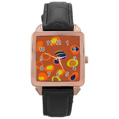 Orange Abstraction Rose Gold Leather Watch  by Valentinaart