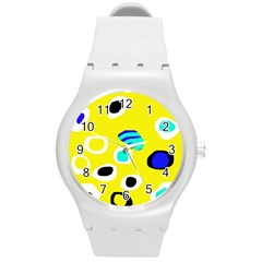 Yellow Abstract Pattern Round Plastic Sport Watch (m) by Valentinaart