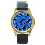 Cute fishes Round Gold Metal Watch Front