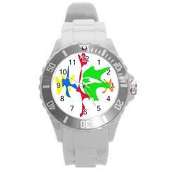 Colorful Amoeba Abstraction Round Plastic Sport Watch (l) by Valentinaart