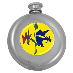 Yellow Amoeba Abstraction Round Hip Flask (5 Oz)