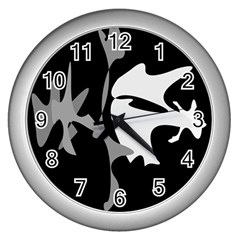 Black And White Amoeba Abstraction Wall Clocks (silver)  by Valentinaart