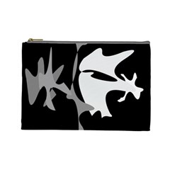 Black And White Amoeba Abstraction Cosmetic Bag (large)  by Valentinaart