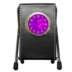 Purple, Pink And Magenta Amoeba Abstraction Pen Holder Desk Clocks by Valentinaart