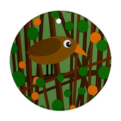 Brown Bird Round Ornament (two Sides)  by Valentinaart