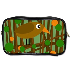 Brown Bird Toiletries Bags 2-side by Valentinaart