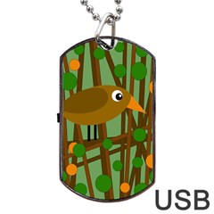 Brown Bird Dog Tag Usb Flash (one Side) by Valentinaart