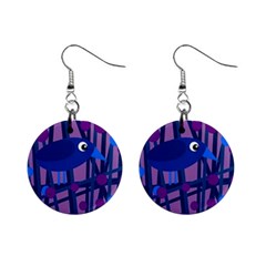 Purple Bird Mini Button Earrings by Valentinaart