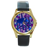 Purple bird Round Gold Metal Watch Front